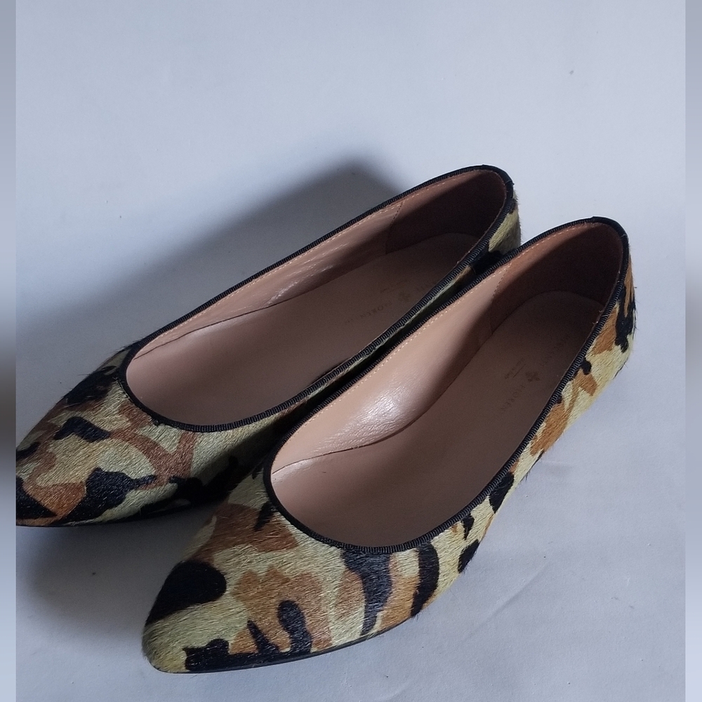 Women's Mercanti Fiorentini camo dyed calf hair flat shoes Sz8.5 pointed toe